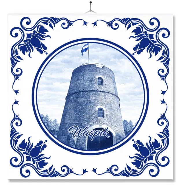 MC Living Tegel Met Opdruk | Waspik | Delft Blauw | Cadeau | Inclusief Geschenkdoos | Standaard | Ophangsysteem Ontwerp 1