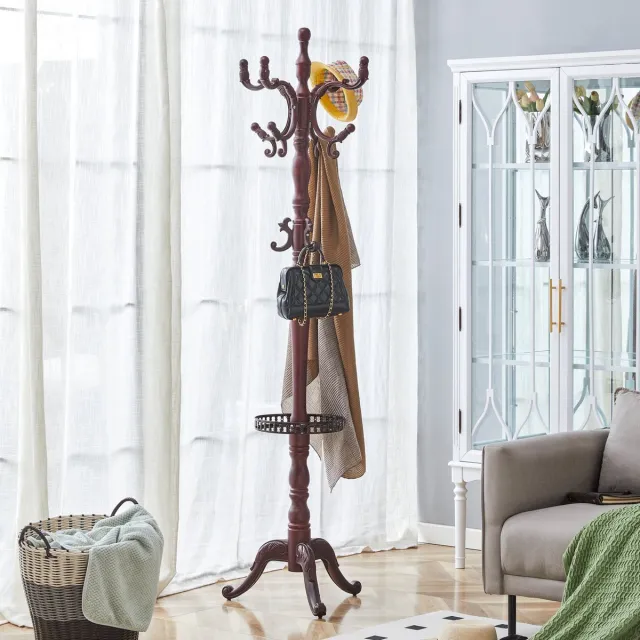 DESMIU Kledingrek Staand Walnootkleurig Hout Metaal 195 Cm Met Plank En Antislip Voetjes Voor Hal Slaapkamer En Praktische Opbergruimte