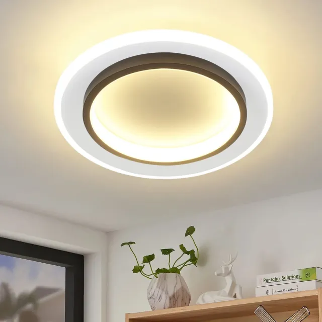 Glitzerlife Plafondlamp Plafondspot - Modern LED Warmwit - 1x 14W Acryl Metaal - Energiezuinige Hallamp Woonkamer Keuken - Ø23,5 Cm - Zwart Wit Rond