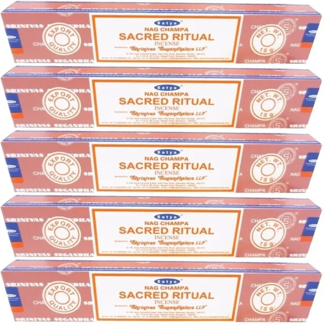 HEM Satya Nag Champa wierook stokjes - Sacred Ritual - 5x pakje van 12 stuks - 15 gram Multi