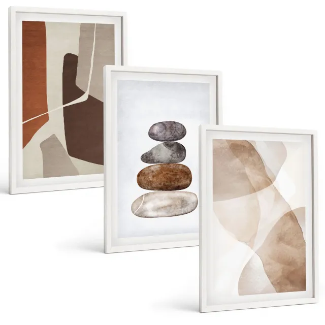 Coloray 3-Delige Schilderij Set - Abstracte Schilderijen, Moderne Decoraties - 40 x 60 - Wanddecoratie - Schilderijen Set - Interieur - Decoratieve Schilderijen Witte lijst