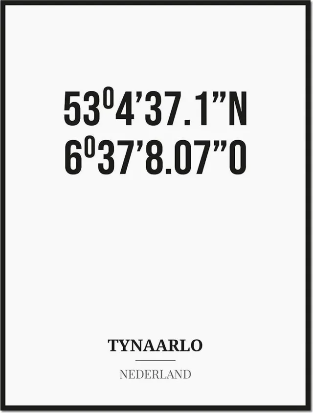 Studio216 Poster/kaart TYNAARLO met coördinaten zwart, wit