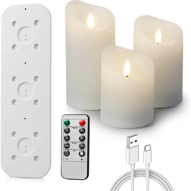 Britecore Oplaadbare LED Kaarsen met Bewegende Vlam - Met afstandsbediening - Echte Wax - 3 Stuks - Britecore Wit