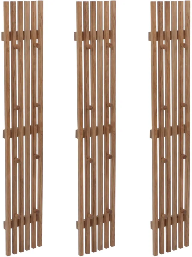 MCA 3-delige set garderobe paneel MCW-P56, wandgarderobe garderobe stang houten garderobe, 24 haken massief hout, eiken bruin