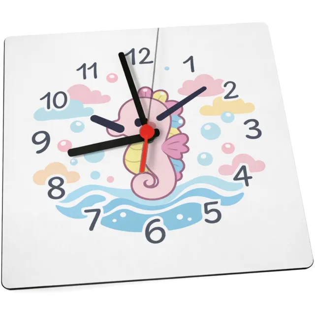 Mr Cadeautjes Klok 19 x 19 - design Onderwaterklok met een schattige zeepaardje-illustratie | cadeau Wit