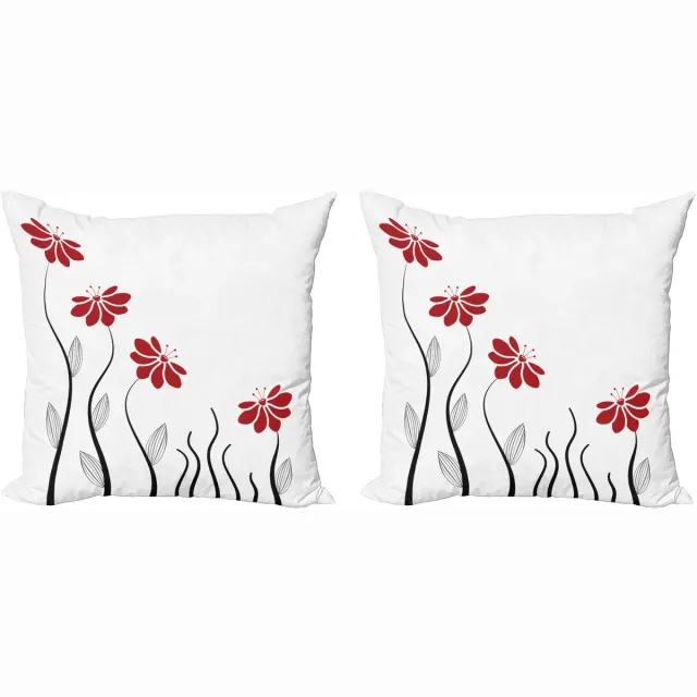 ABAKUHAUS Bloem Dekokussen – Kussenhoes 50x50 cm – Dubbelzijdige print – Rood/Zwart