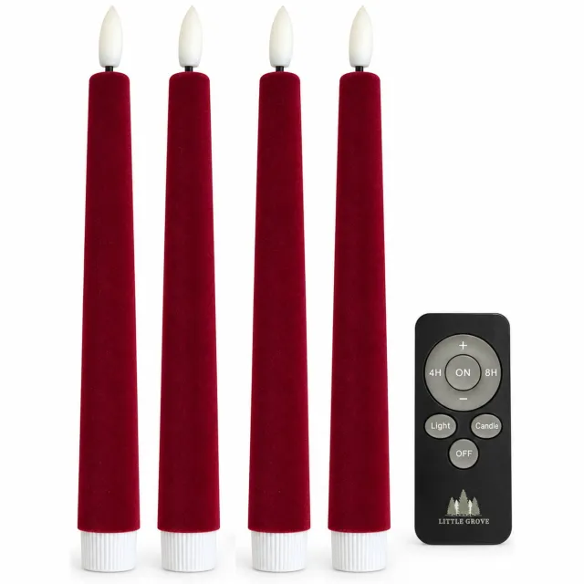 Little Grove set van 4 velours LED-dinerkaarsen - 22,5 cm - Burgundy