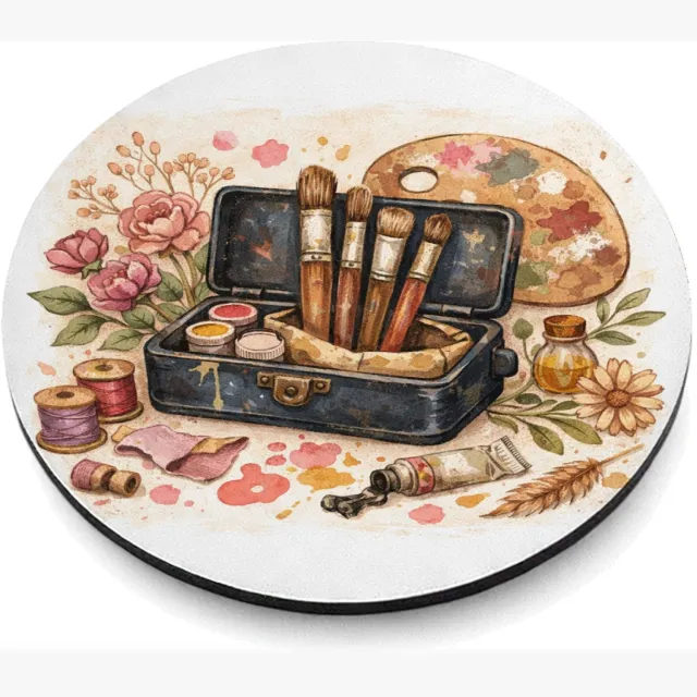 Mr Cadeautjes MDF magnetische fotolijst rond Ø 9,5 - design Romantische hobbyprint met een centraal retro-object en loss | cadeau Wit