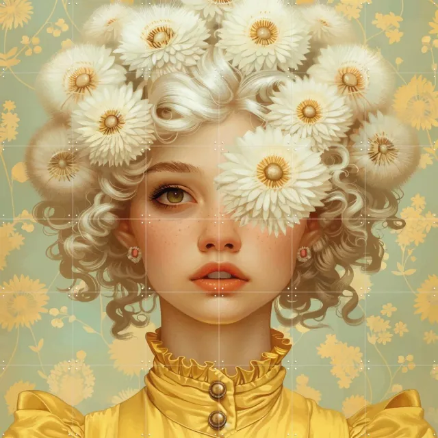 IXXI Transient beauty, Mirjam Duizendstra - 120 x 120 cm - Grote wanddecoratie en posters Woonkamer, Bloemen, Portretten Geel
