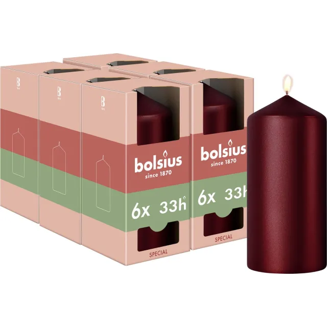 Bolsius Gladde Stompkaars - 6 stuks - Metallic Rood - 12 cm - 33 Branduren