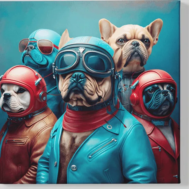Trendex Global Vierkant Canvas Schilderij - Dieren - Coole Honden - 100x100x2 cm Kleurrijk