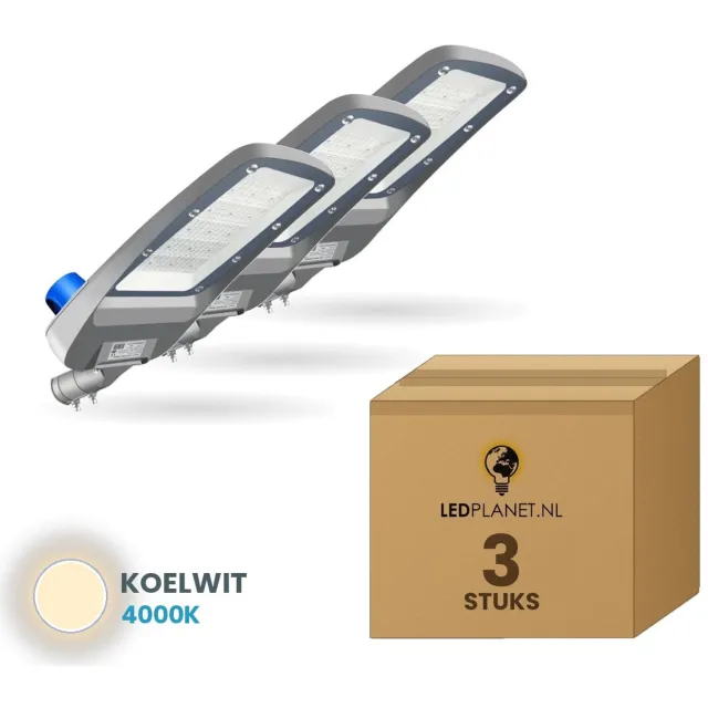 Tsong LED straatverlichting 60W - 3 stuks - Koelwit 4000K - 9.000 lm - daglichtsensor - IP66 - IK10 - 230V