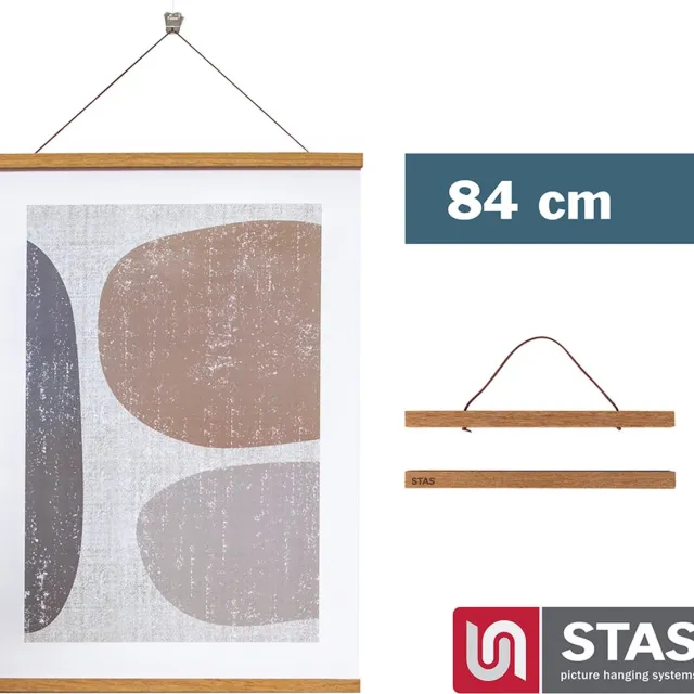 STAS picture hanging systems STAS Posterhanger 84 cm - Hout - Teak - Magnetisch poster ophangsysteem - Posterlijst - Posterklem - Posterhouder