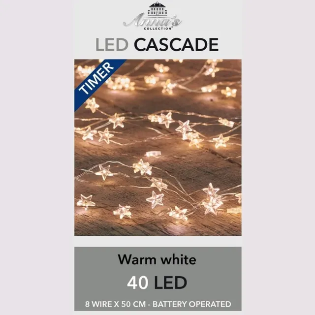 Anna's Collection Kerst cascadeverlichting - 2x - 40 lampjes warm wit - timer - 8x 50 cm - voor binnen