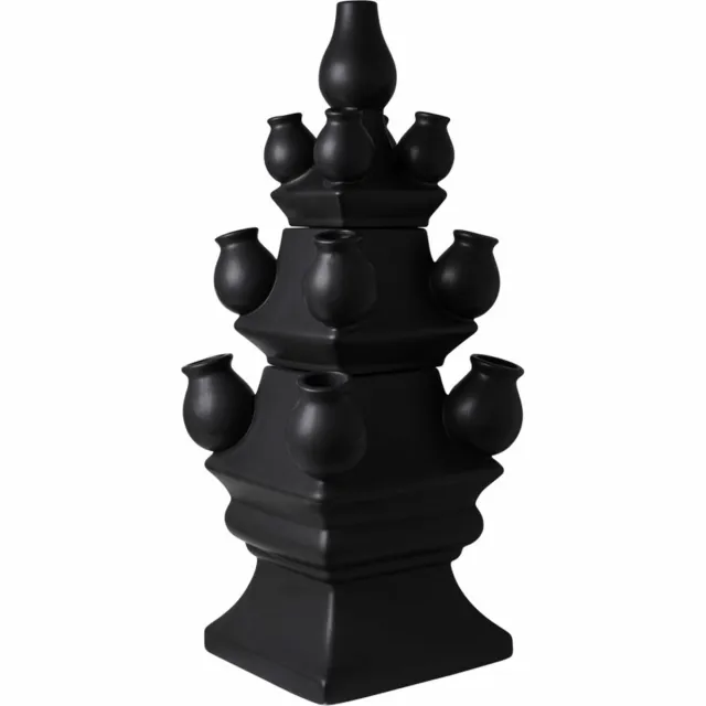 Heinen Delfts Blauw Tulpenvaas XL - 3-delig - Zwart - Keramiek - 51 cm