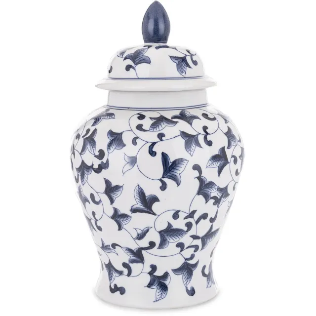 ArtPol Decoratieve Keramische Amfora Vaas - Wit met Blauwe Bloemjes Wit met blauwe bloemetjes