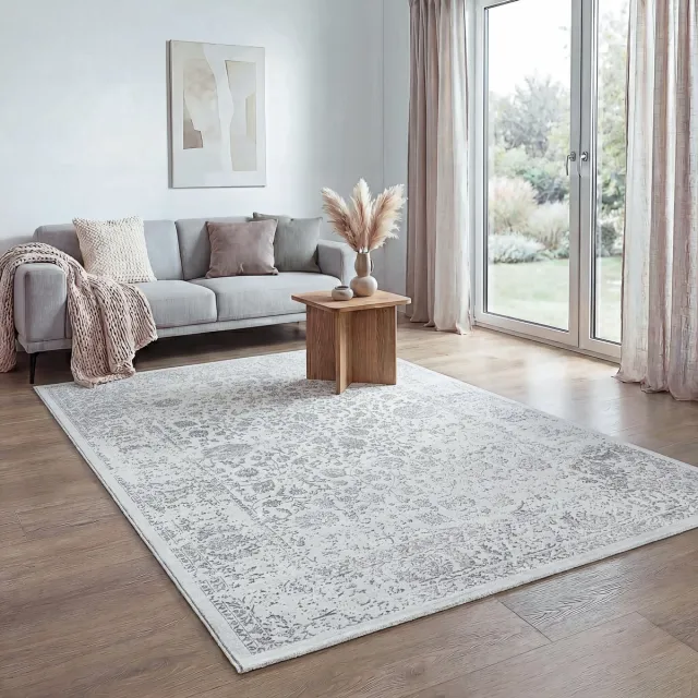 the carpet Mila Modern woonkamerkleed met 3D hoog-laag effect, zachte pool, glanseffect, kortpolig, met rand, geschikt voor vloerverwarming, Grijs, 80 x 300
