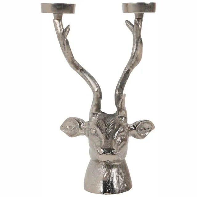 Mars & More Kandelaar hertenkop - zilver aluminium - 37 x 24 cm