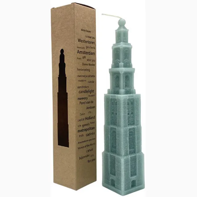 Kaarsen van Torens Westertoren kaars Amsterdam - 22 cm - mintgroen/jade
