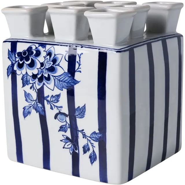 Heinen Delfts Blauw Tulpenvaas Vierkant Fair Florals - Keramiek - Delfts blauw - 15 cm