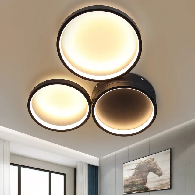 NETTLIFE Plafondlamp LED - Zwart - Ringe Design - 3-Lichts - Metaal - 3000K Warm wit Licht - Moderne Plafondverlichting - 22W - voor Woonkamer | Slaapkamer | Eetkamer