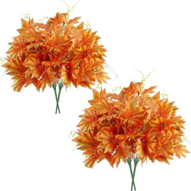 Nosheir Set van 4 kunstmatige herfstbladtakken – Kunstbloemen in herfststijl voor tafeldecoraties en bloemstukken – Decoratie voor binnen en buiten oranje kleur