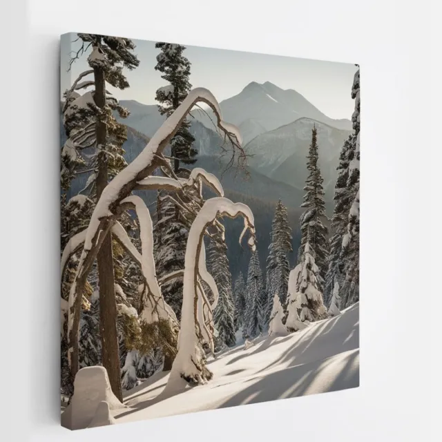 Saammp Canvas Schilderij - Besneeuwd Landschap - Bloemen - Natuur - 30x30 - Foto op canvas - Wanddecoratie - Muurdecoratie Woonkamer - Slaapkamer decoratie - Canvas Print Multicolor