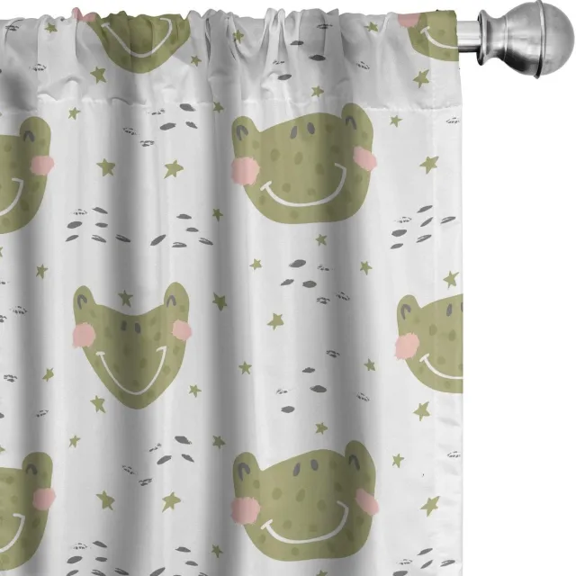 ABAKUHAUS 2x Gordijnen 75x225 cm – Microvezel – Olijfgroen/Wit – Kikker Olivengroen