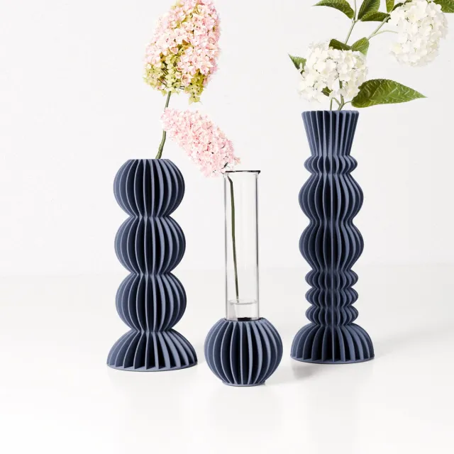 Fleuriek Set van 3 mini vazen voor bloemen of droogbloemen - Blauw - Moderne stekvaasjes met reageerbuisjes
