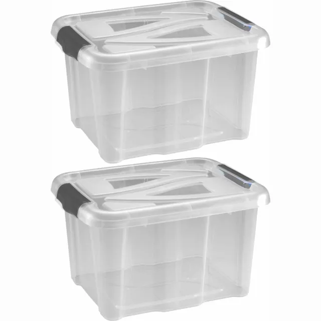 Hega hogar opbergbox - 2x - transparant/blauw- 17 liter - 40 x 32 x 23 cm - kunststof - opbergdoos - Opbergbak