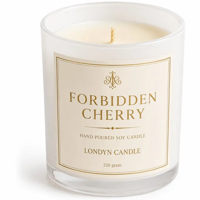 Londynshop Londyn Candle - Forbidden Cherry 220 Gr - 100% Sojawax - Handgemaakt - Huisparfum - Kerstgeur - Vegan - Londyn Shop wit