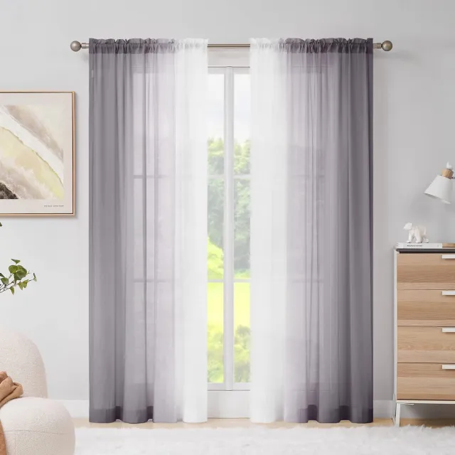 Ibenzoa Gordijnen met Ombre Effect en Semi-Transparante Stof voor Woonkamer, Set van 2, 225 x 140 cm, Grijs grijs wit