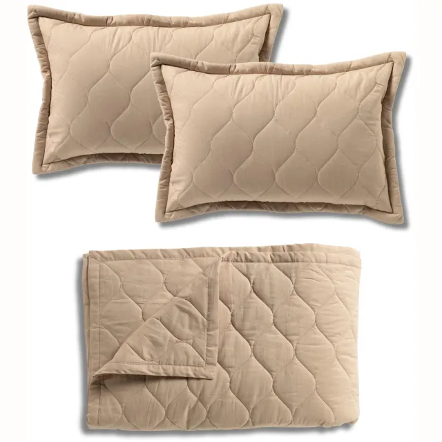 Dutch Decor VOORDEELSET - 3-delig - Romee - 2 sierkussens 40x60 cm - 1 bedsprei 240x260 cm - beige