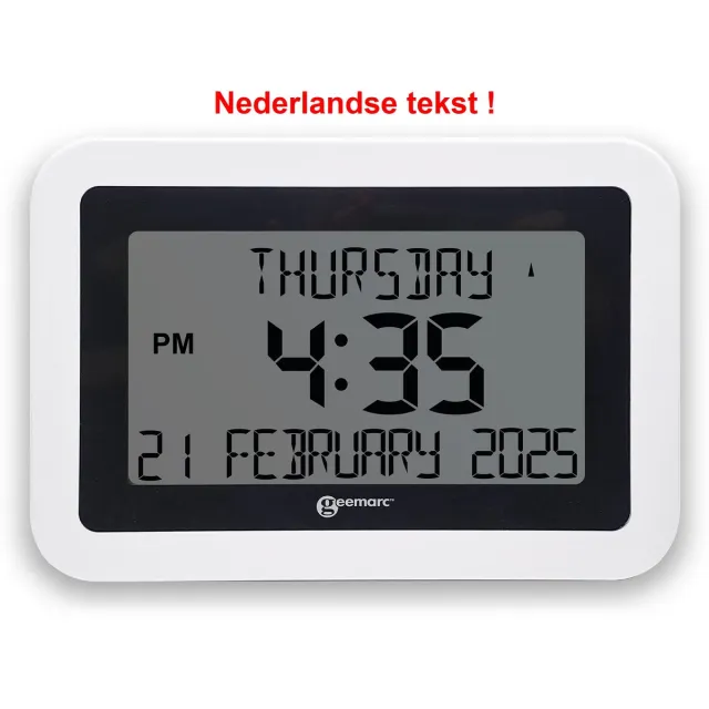 Geemarc JUMBO klok - onverkorte dag / datum / tijdweergave - wit - dementieklok - 10