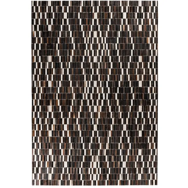 Padiro stijlvol leren vloerkleed 80 x 150 cm - donkergrijs - patchworkontwerp in boho-stijl - rustiek - voor vloerverwarming - met de hand genaaid - van leer