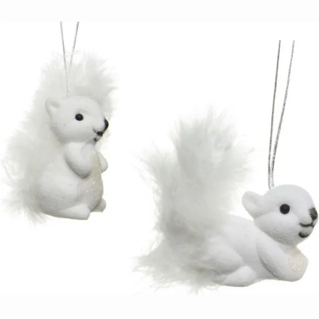 Decoris Eekhoorn kersthangers - 6x st - wit - 6 cm - kunststof - kerstversiering - kerstornamenten