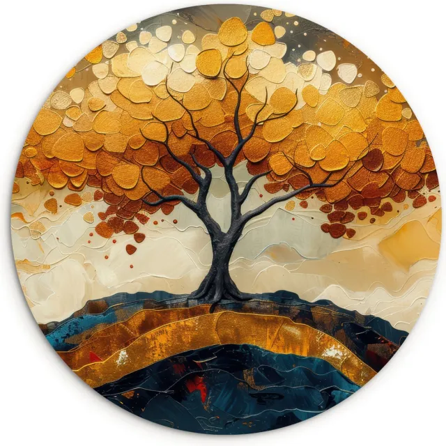 WallCircle Wandcirkel 140x140 cm - Muurcirkel Boom - Bos - Natuur - Plant - Kunst - Goud - Modern - Tree - Muurdecoratie woonkamer - Wanddecoratie slaapkamer - Kamer decoratie accessoires - Ronde schilderijen - Woonaccessoires Boom - Kunst
