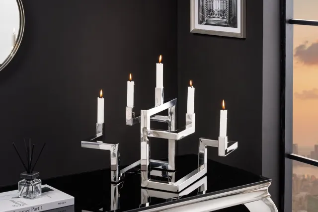 Invicta Interior Elegante kandelaar ABSTRACT 50cm zilver voor vijf kaarsen handgemaakt - 44886 Zie omschrijving