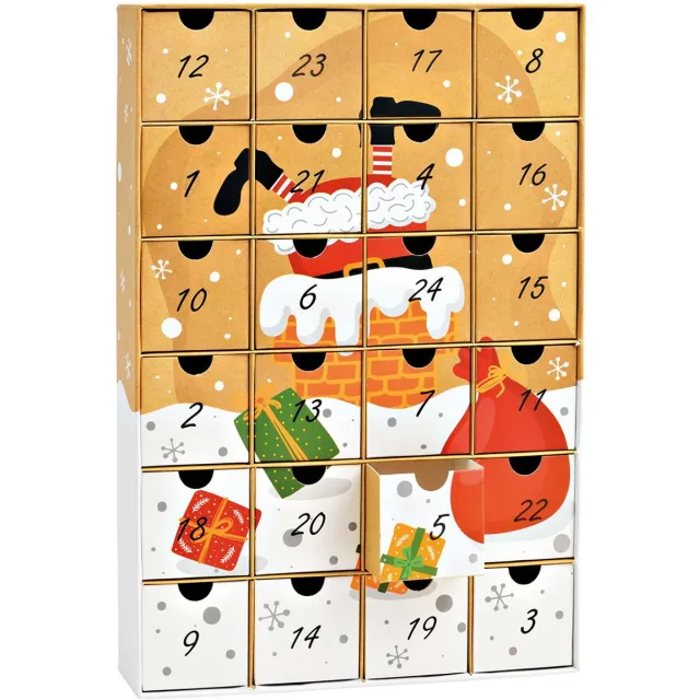 G. Wurm G.Wurm - Adventskalender karton - 24 vakjes - Geel/Wit - Maat 26x39x6 cm Rood
