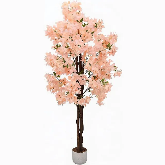 HOERFURIY Kunst kersenbloesemboom - 180 cm - vlindervormige zachtroze polyester bloemen - aanpasbare takken - zwarte pot - woning kantoor bruiloft decoratie