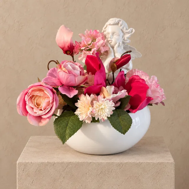Seta Fiori Kunstbloemen - Engelenbloemstukje – 25cm - zacht roze en cerise roze wit, roze, cerise roze