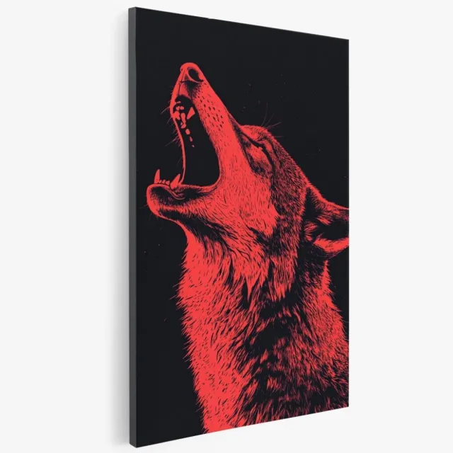 Saammp Canvas Schilderij - Abstracte Rode Wolf - Natuur - Dieren - 40x60 - Foto op canvas - Wanddecoratie - Muurdecoratie Woonkamer - Slaapkamer decoratie - Canvas Print Multicolor