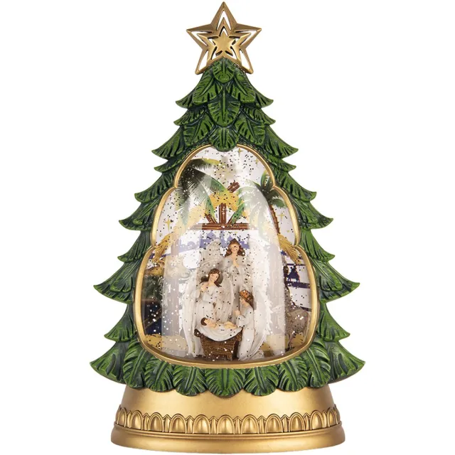 Clayre & Eef Kerstdecoratie met LED-verlichting en muziek Kerstboom 20x10x31 cm / 3xAA Groen Kunststof
