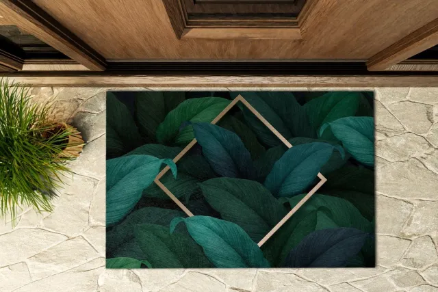 Coloray Buiten Deurmat - Donkergroen Polyamide Deurmat - Tropische bladeren Robuuste Buitenmat - Stijlvolle Buitenruimte - Deurmat Tegen Sneeuw - Decoratieve Buitenmat Voor Hal Of Veranda - 90x60 cm donkergroen - tropische bladeren