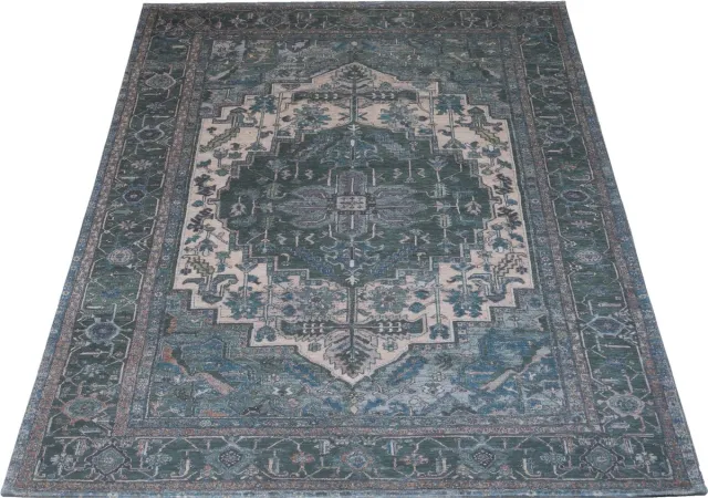 Veer Carpets Vloerkleed Heris Green 10 - 200 x 290 cm - Laagpolig Vloerkleed – Vintage / Klassiek Design Groen