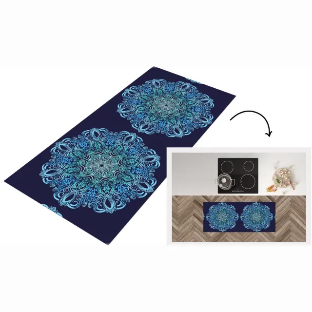 KitchenYeah Keukenloper - Loper keuken - Mandala - Blauw - Patronen - Keukenloper vinyl