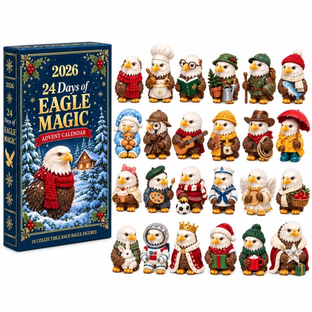 SWGOTA Adventskalender 2026 met 24 decoratieve adelaarsfiguurtjes - Diverse personages in een kerstgeschenkdoos Blauw
