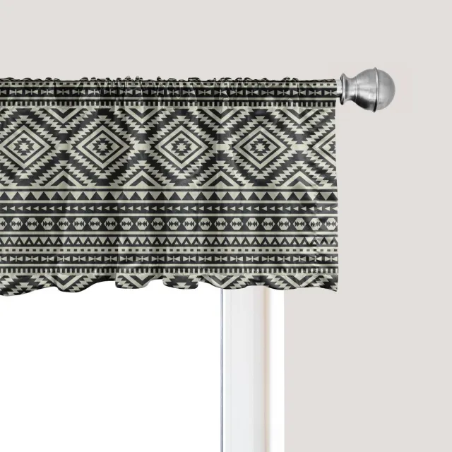 ABAKUHAUS Southwest raamvalletje, gordijnvalletje voor keuken en slaapkamer met tunnelzoom, 137 cm x 45 cm, zwart en gebroken wit Zwart en eierschaal