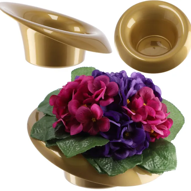 KADAX Ikebana Ikebana Kunststof vaas, bloempot, bloemenkom, Japanse zonnebloemhouder voor zonnebloemen, Ikebana bloemenvaas, bloemstuk, diameter 9 cm, scheef goud