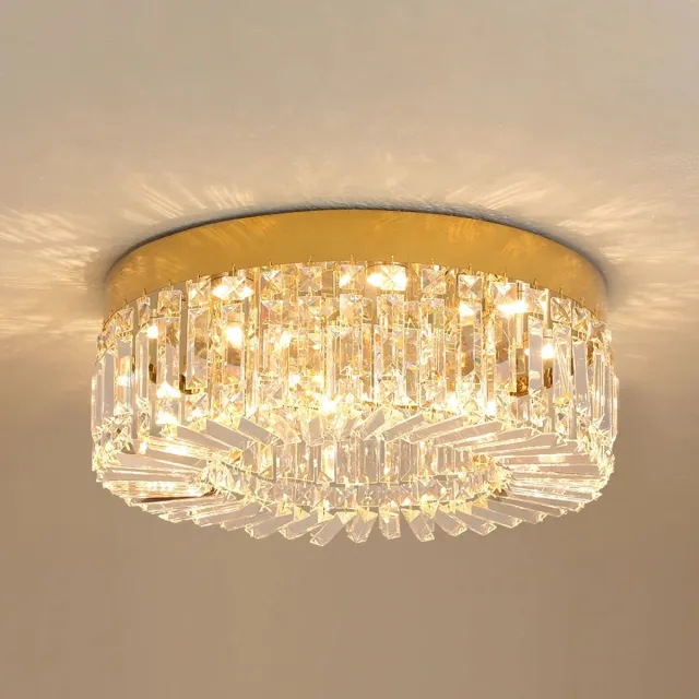 Questyr Luxe Kristallen Plafondlamp – Gold – 40 cm – 3‑Ring LED Kroonluchter – 3‑Kleur Schakelbaar – Modern Design Goud / Transparant kristal